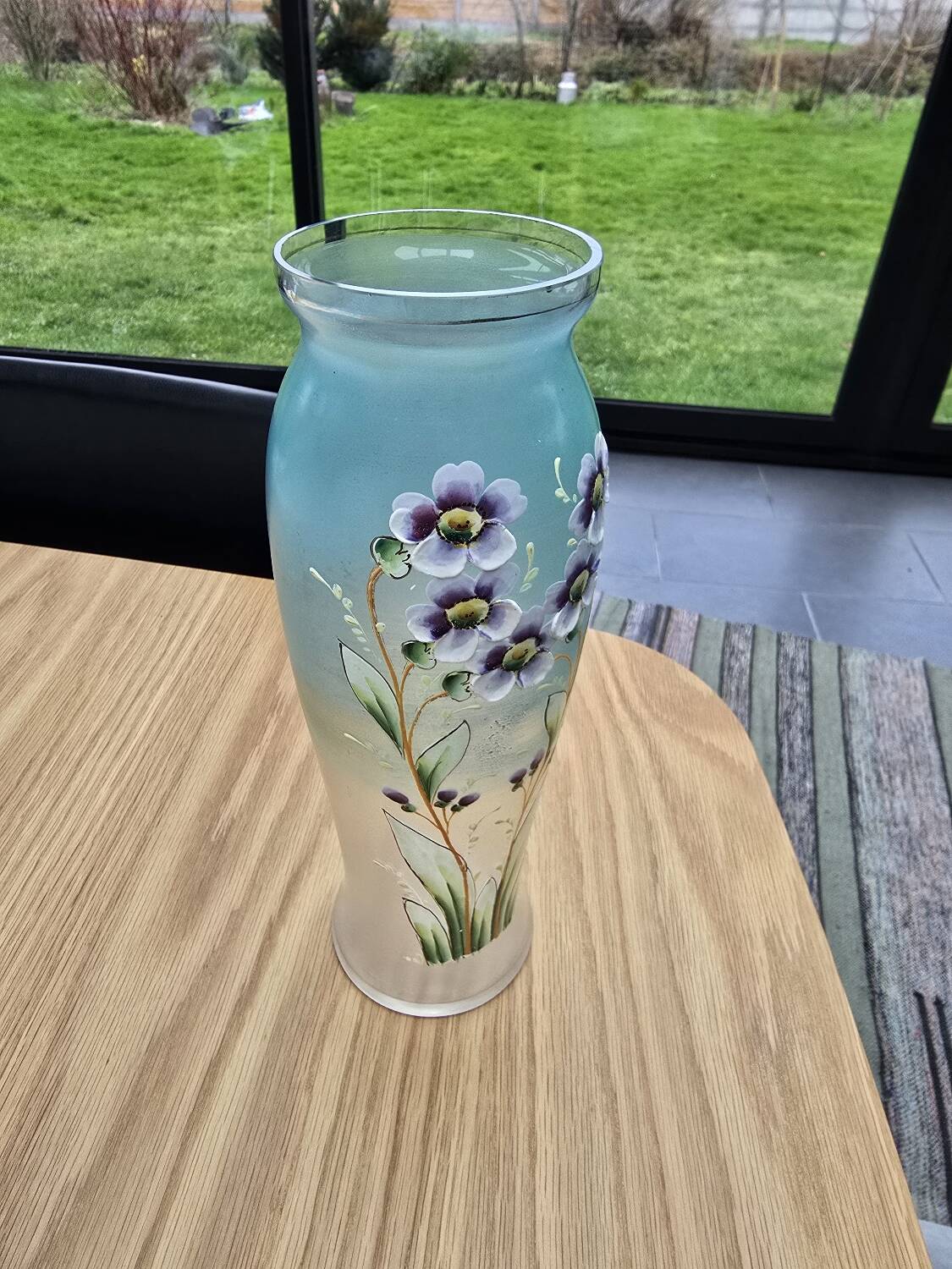 Glass vase with enamel flowers circa 1900