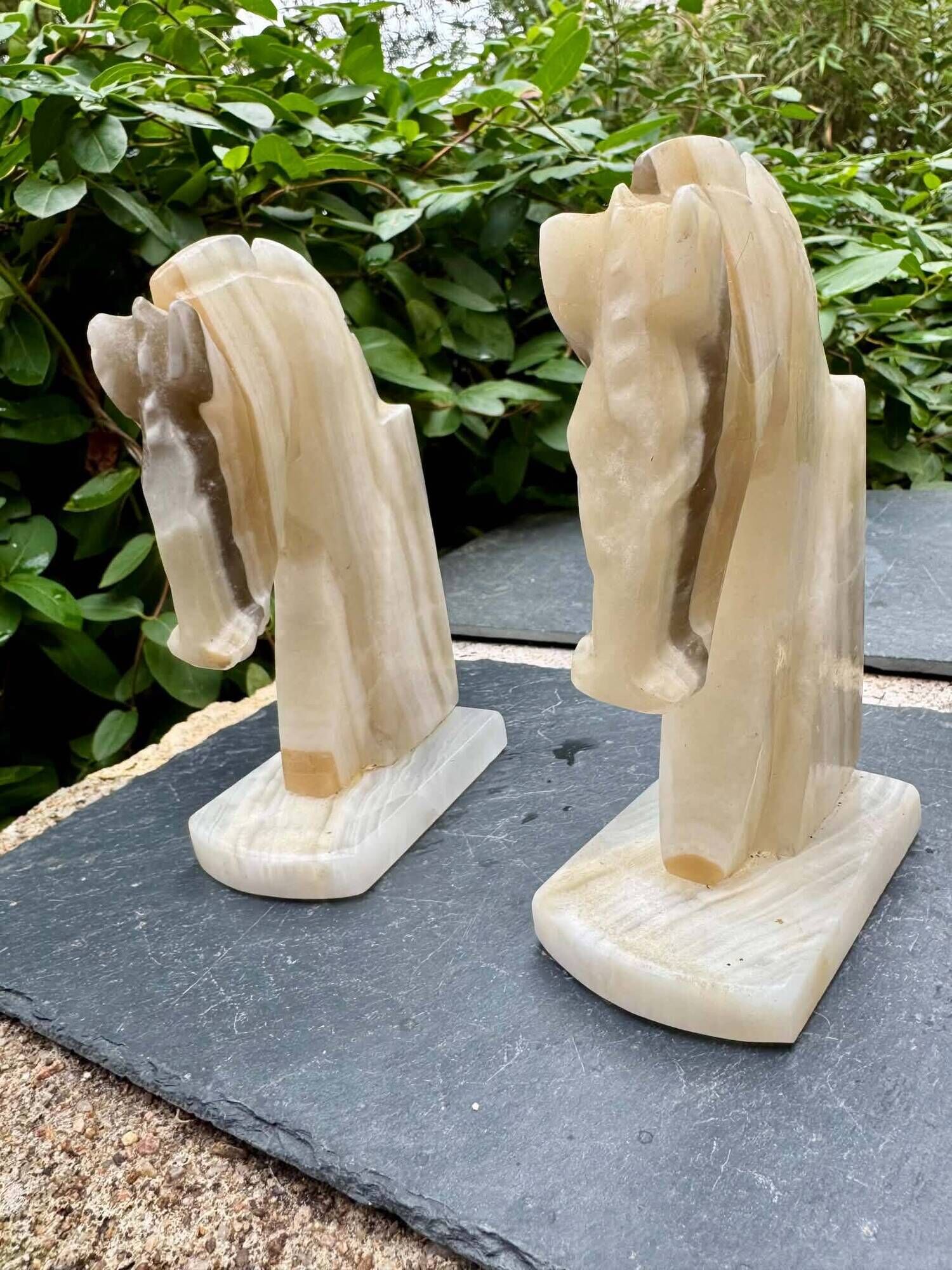 Pair of onyx bookends horse 1960s Italy vintage