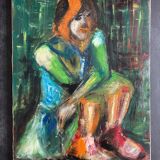 Portrait d'une femme, tableau à l'huile sur toile moderniste du xxe siècle - signé