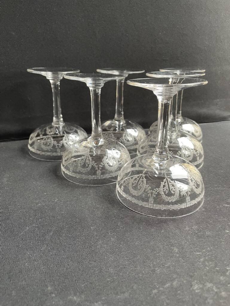 6 Champagne glasses – Saint Louis Christmas service rock crystal engraving 3540