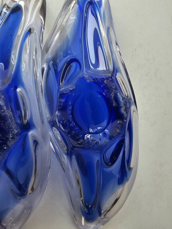 Ensemble de 2 coupelles en verre bleues dans le gout de Murano - Fait Main
