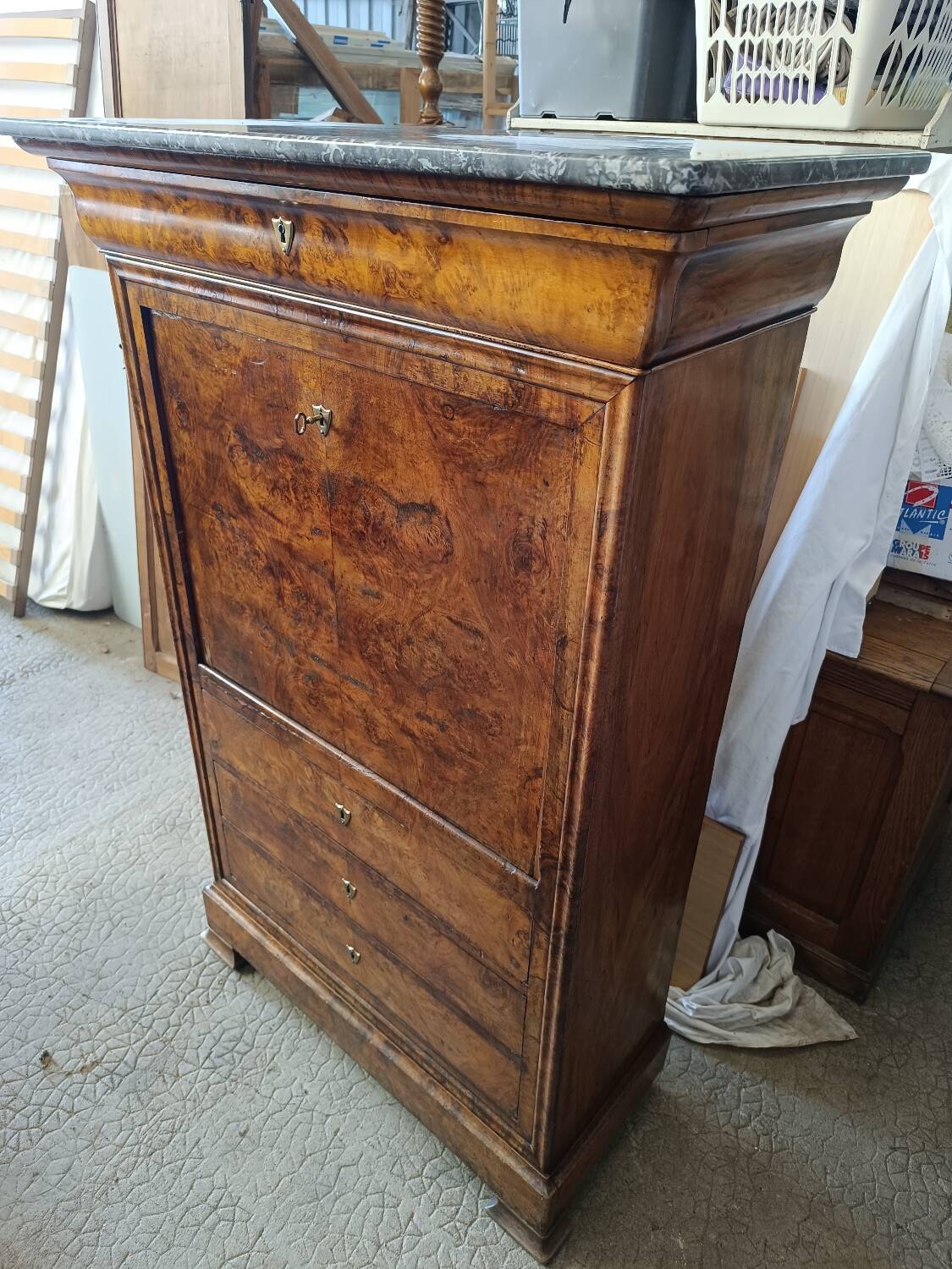 Louis-Philippe style walnut burl secretary, 19th century.