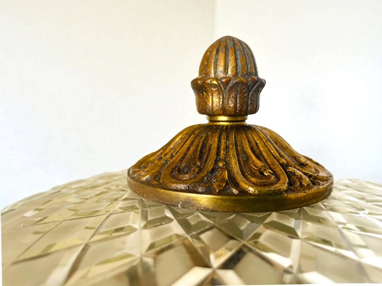 Ornate glass and brass wall or ceiling lamp