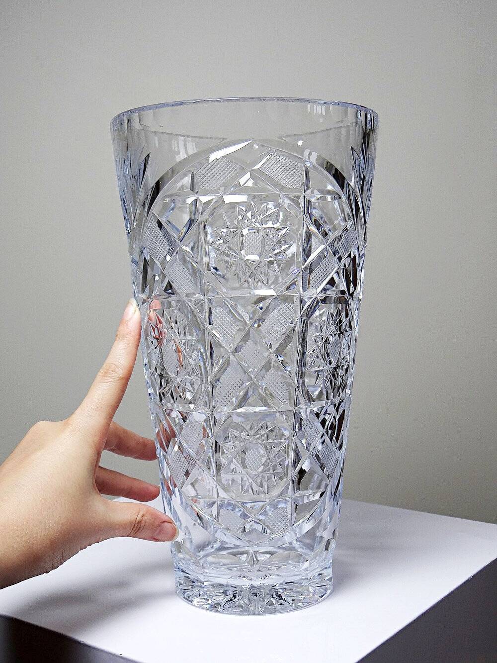 Large vintage cut and molded crystal vase, 1980-2000, Bohemia, Czechoslovakia