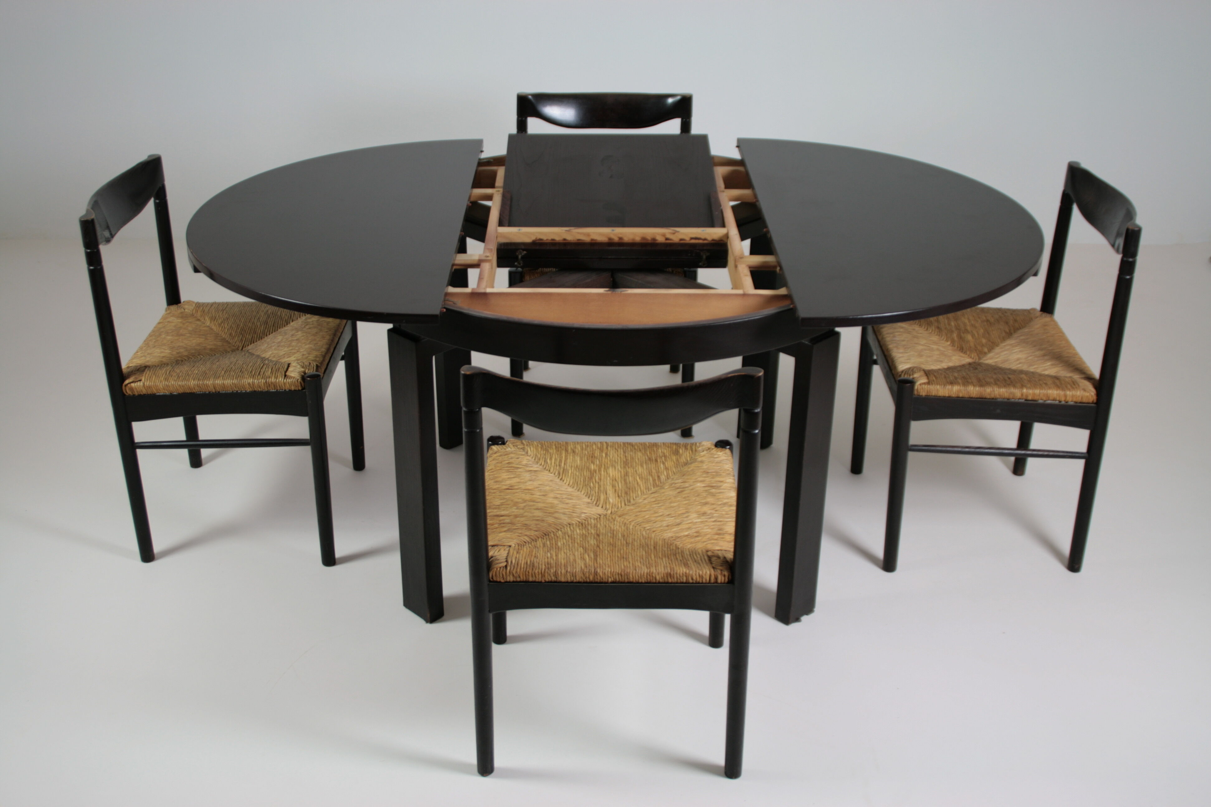 Vintage black lacquered dining set, Italy 1970s
