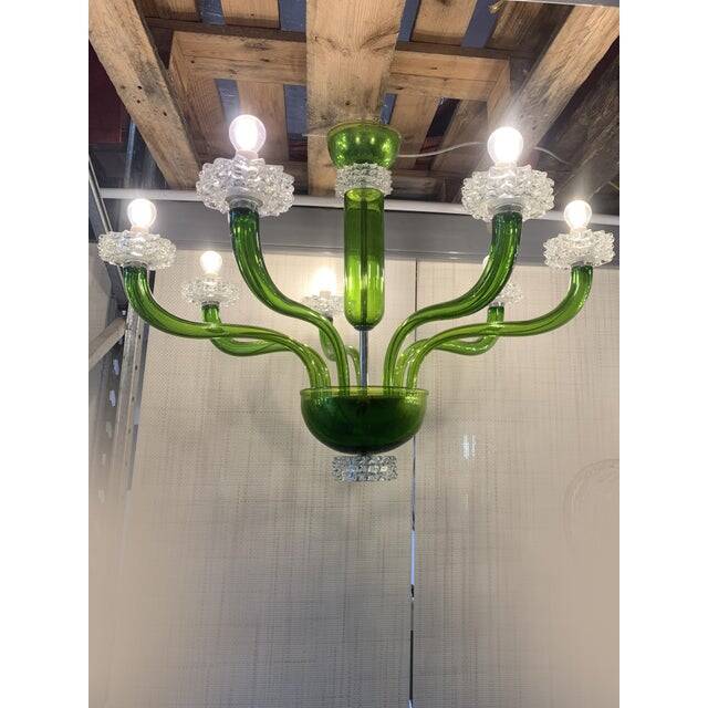Contemporary Green Murano Glass Chandelier With Trasparent Rostrato Boubeches