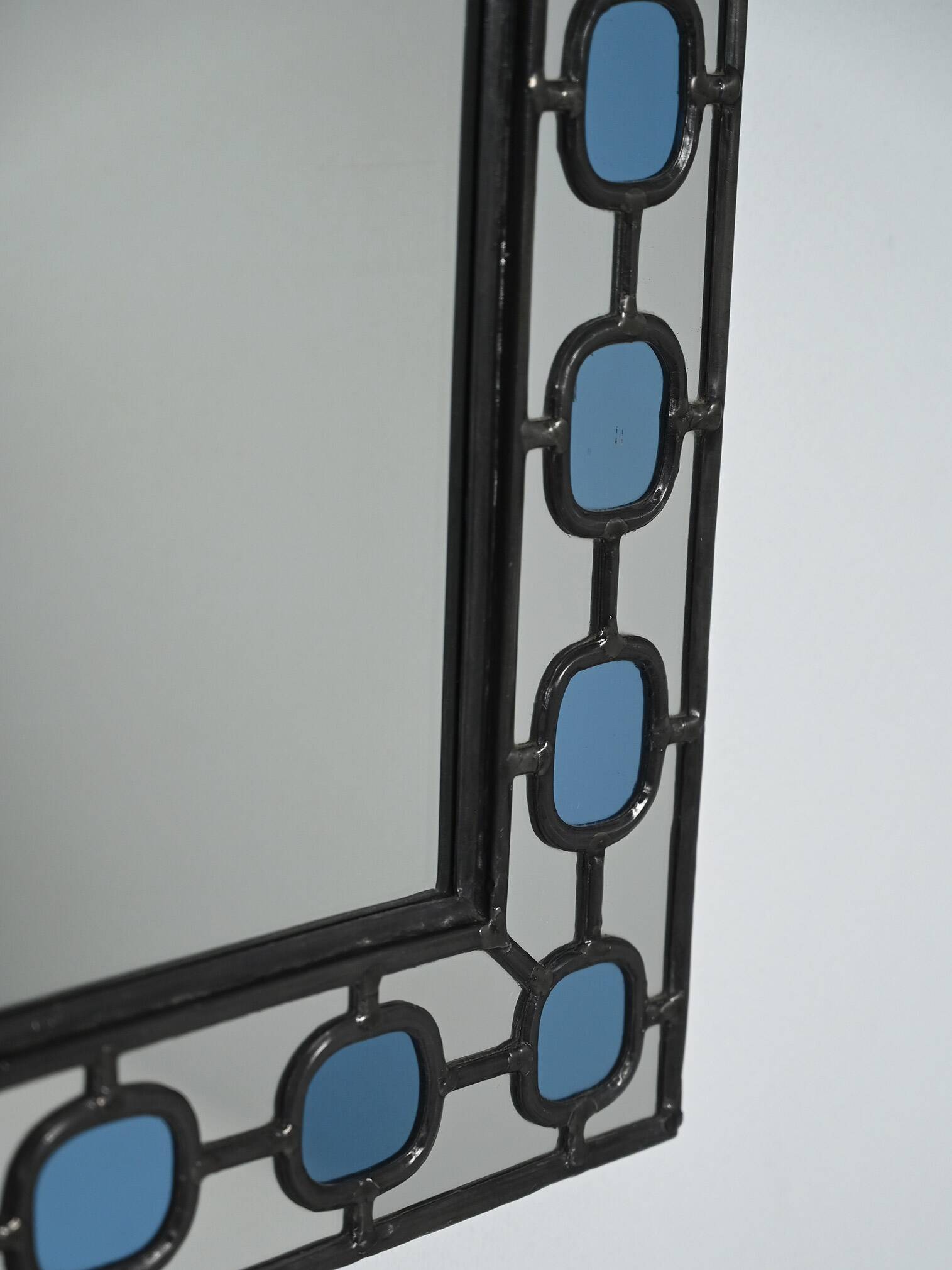 Scandinavian Mirror with light-blue leaded-glass frame