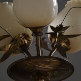 Mid-century glass and brass chandelier, model 501-3 by Stockmann, Finland, 1940s.