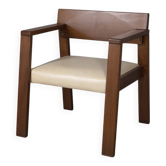 Vintage italian armchair in wood and leather, 1980s