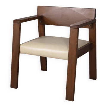 Vintage italian armchair in wood and leather, 1980s