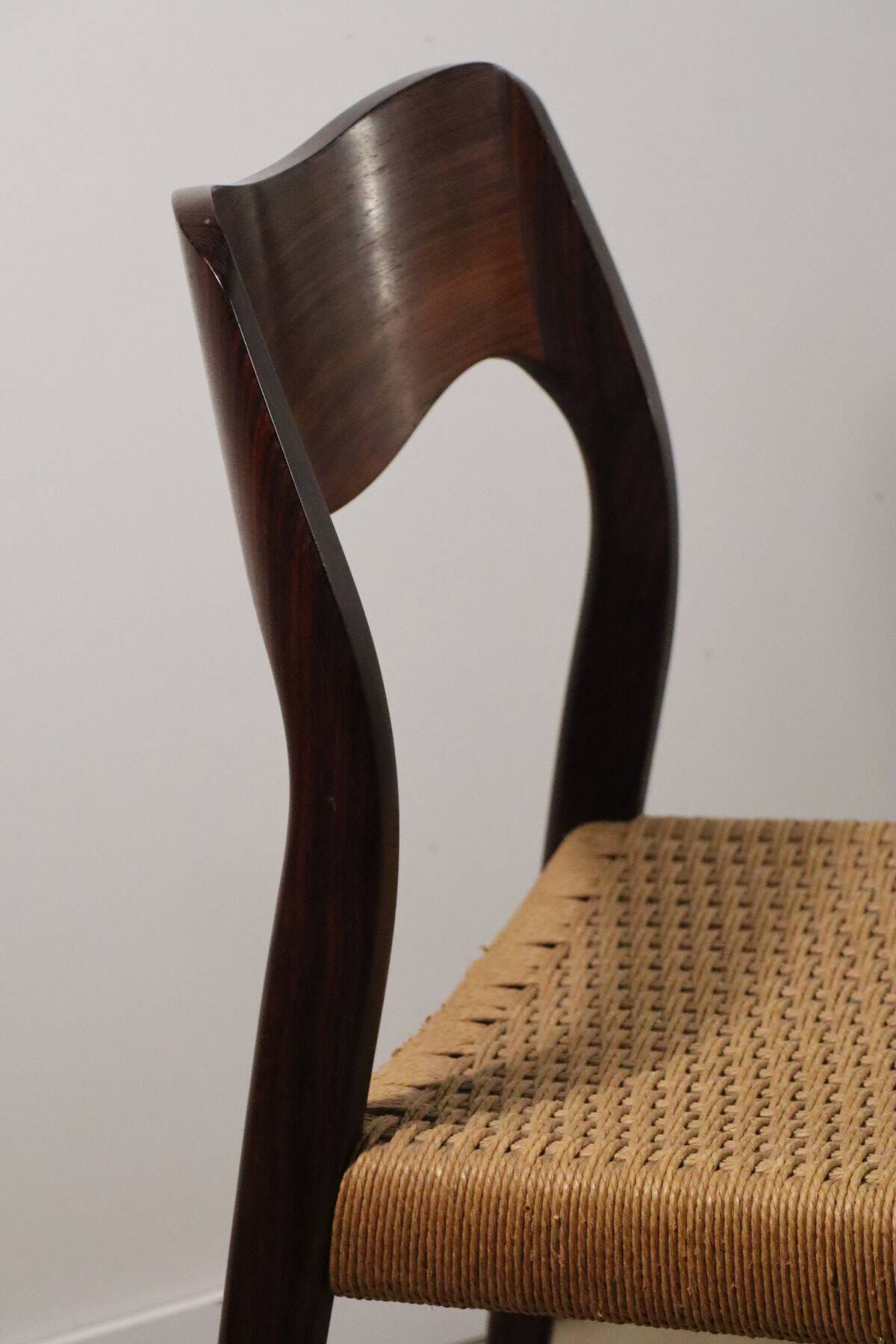 Scandinavian chair model 71 by Niels Otto Moller in teak and rope