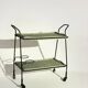 Vintage rolling table from 1960 - green rattan and black tubular metal