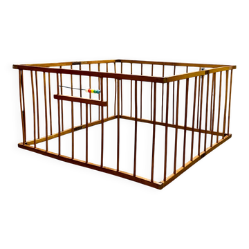 Ancien parc pour enfant pliant en bois, 1950