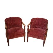 Elegante Coppia di Poltrone Vintage Anni '60 in Rovere e Velluto Damascato