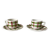Duo de tasses et sous-tasses à café motif écossais / vichy années 50