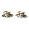 Duo of coffee cups and sub-cups Scottish / Vichy pattern 50s
