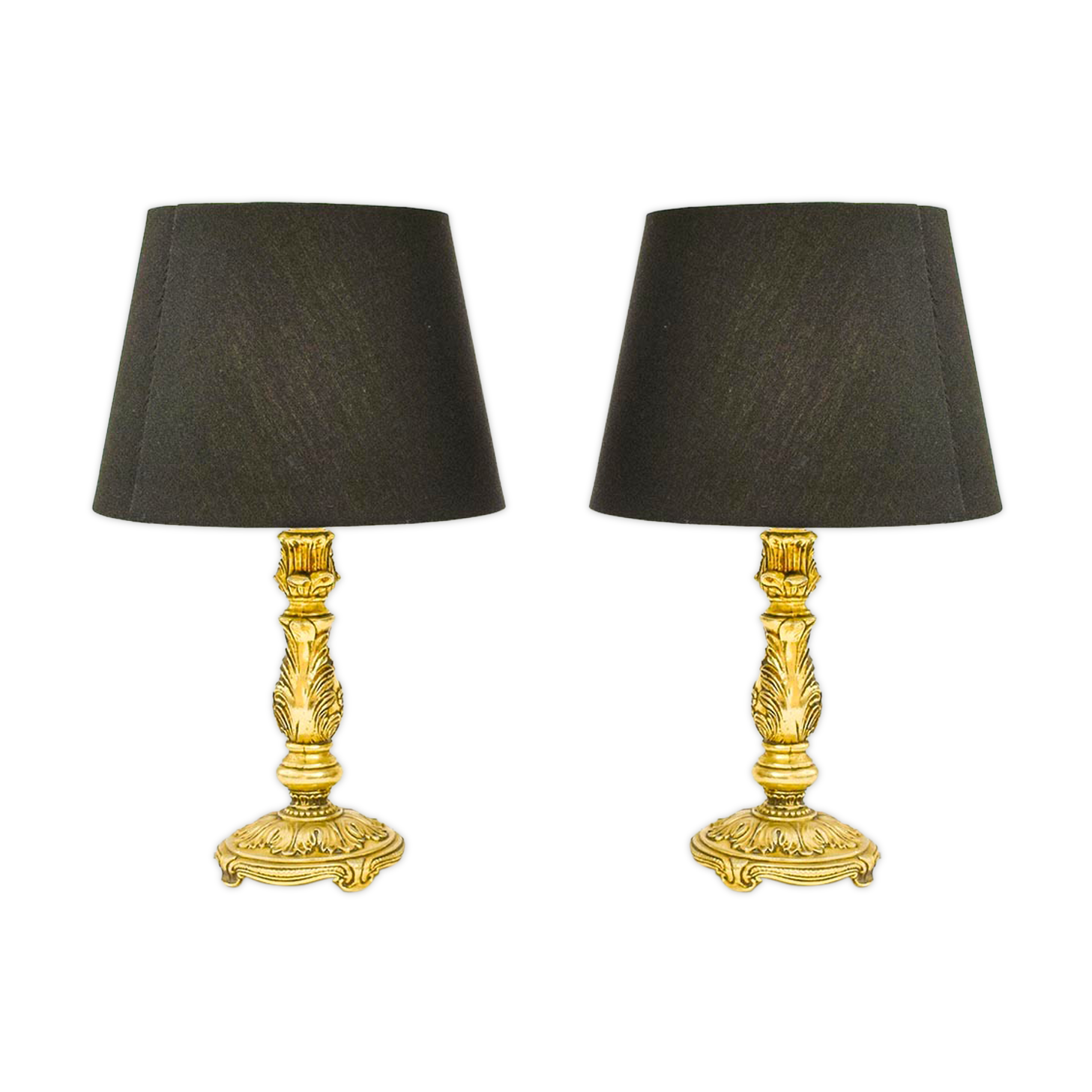 Pair of table lamps to lay vintage gold bronze old