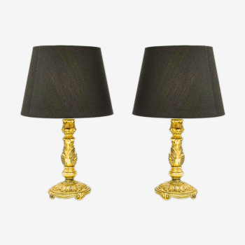 Pair of table lamps to lay vintage gold bronze old