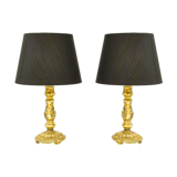 Pair of table lamps to lay vintage gold bronze old