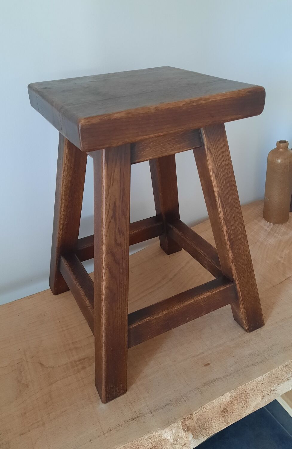 Solid oak wood stool