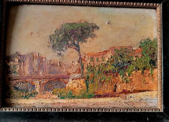 Painting from the late 19th century, impressionist oil on panel.