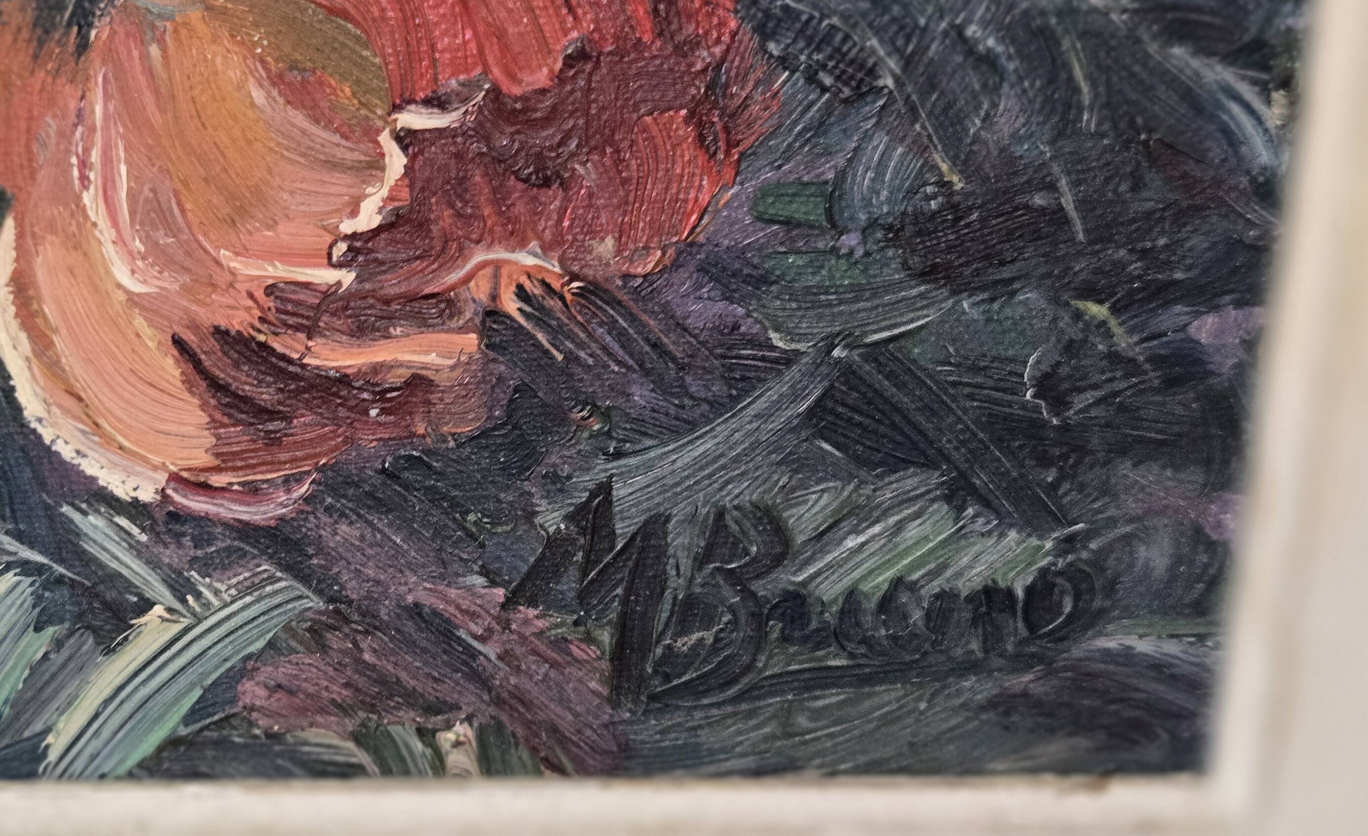 Oil on canvas – Bouquet of poppies – signed (to be deciphered) – 20th century