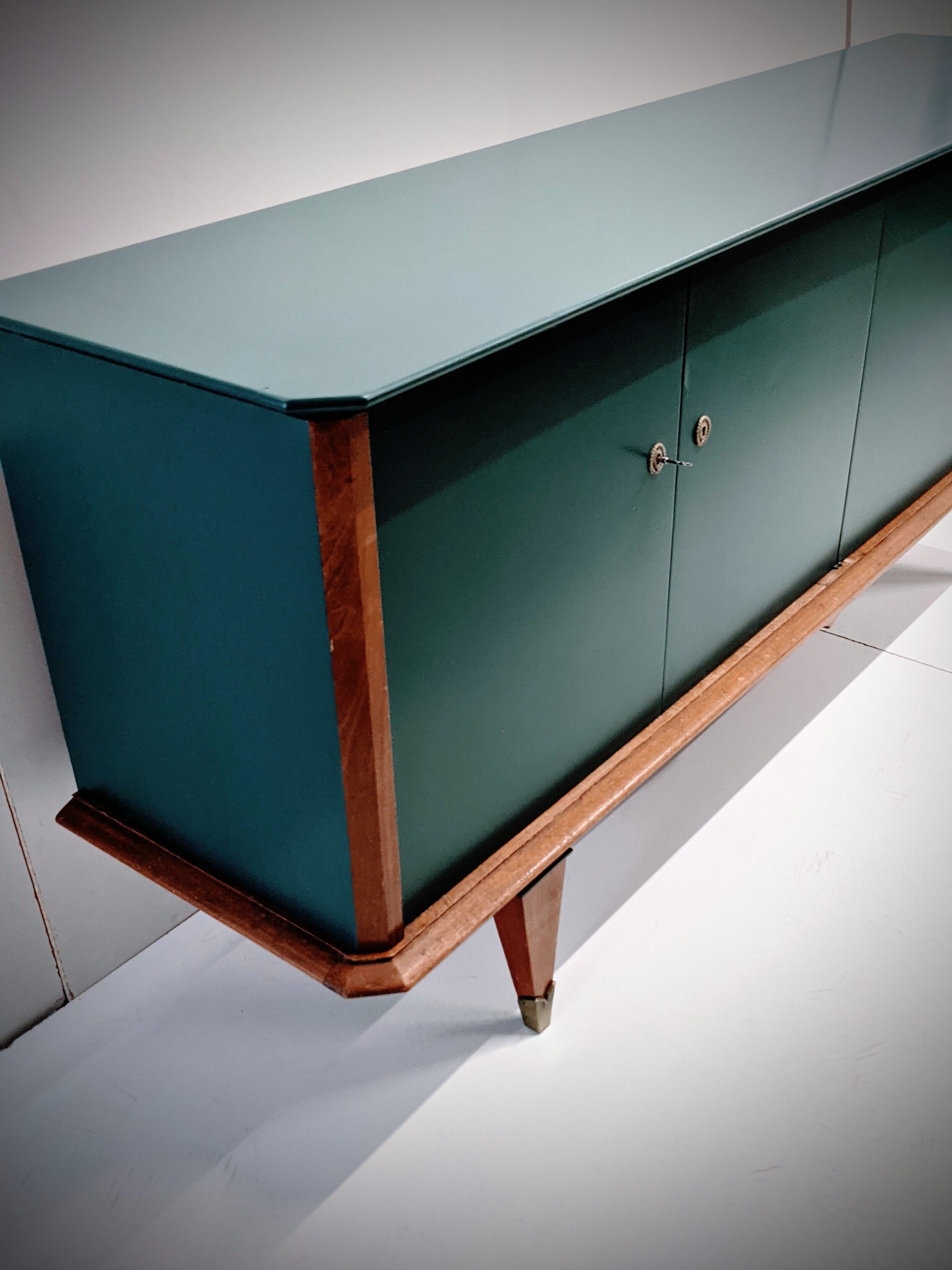 Vintage wooden low sideboard, compass feet