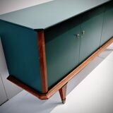 Vintage wooden low sideboard, compass feet