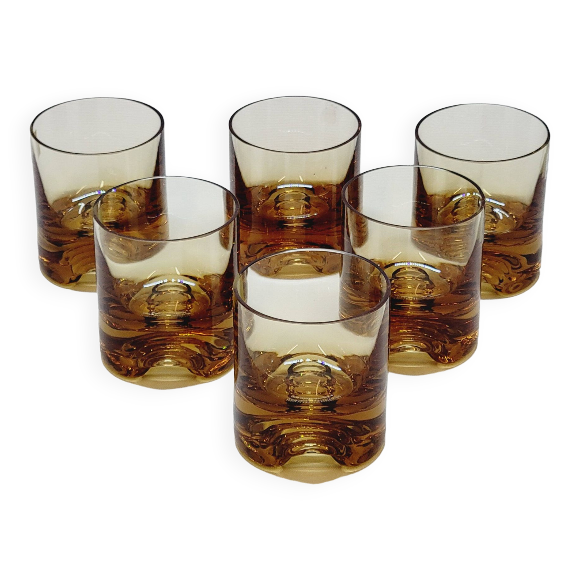 Verreries lorraines cristal set of 6 thick amber whiskey glasses vintage design