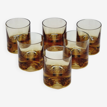 Verreries lorraines cristal service 6 verres a whisky epais ambré design vintage