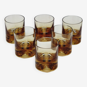 Verreries lorraines cristal set of 6 thick amber whiskey glasses vintage design