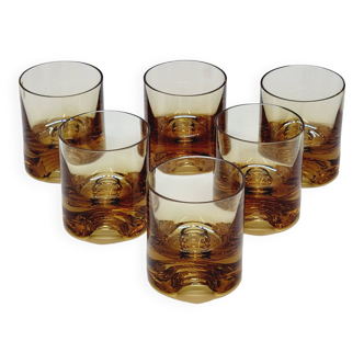 Verreries lorraines cristal service 6 verres a whisky epais ambré design vintage