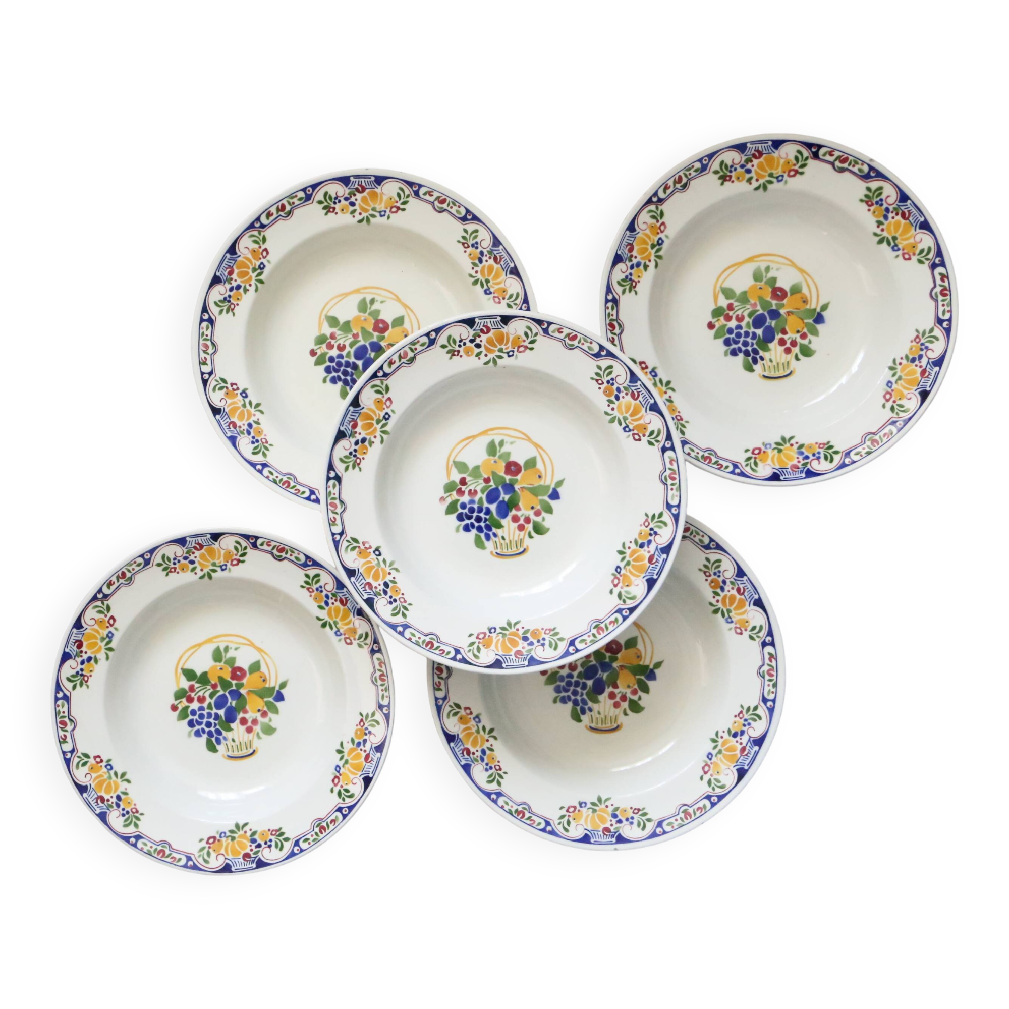 Set of 5 Boch soup plates, Fructidor service, vintage
