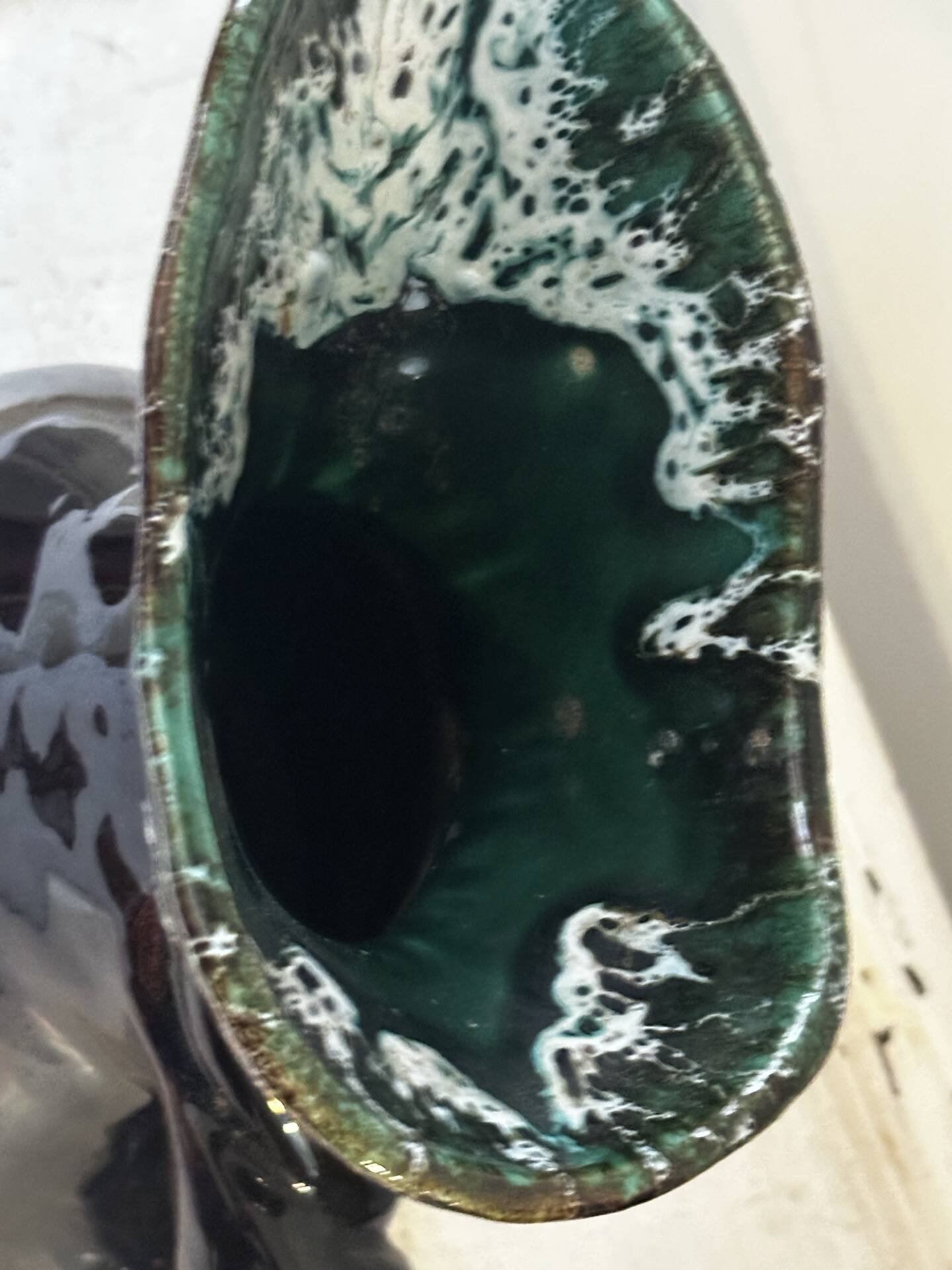 Sculptural pitcher Vallauris in glazed ceramic green and brown, France