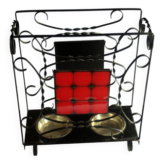 Handmade umbrella stand made of wrought iron, metal and ceramic, Vintage