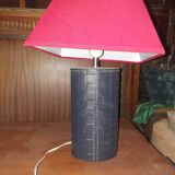 Lampe ovoïde gainée de cuir bleu tressé et couture Sellier