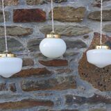 Set of 3 hanging lamps in opaline, Art Deco