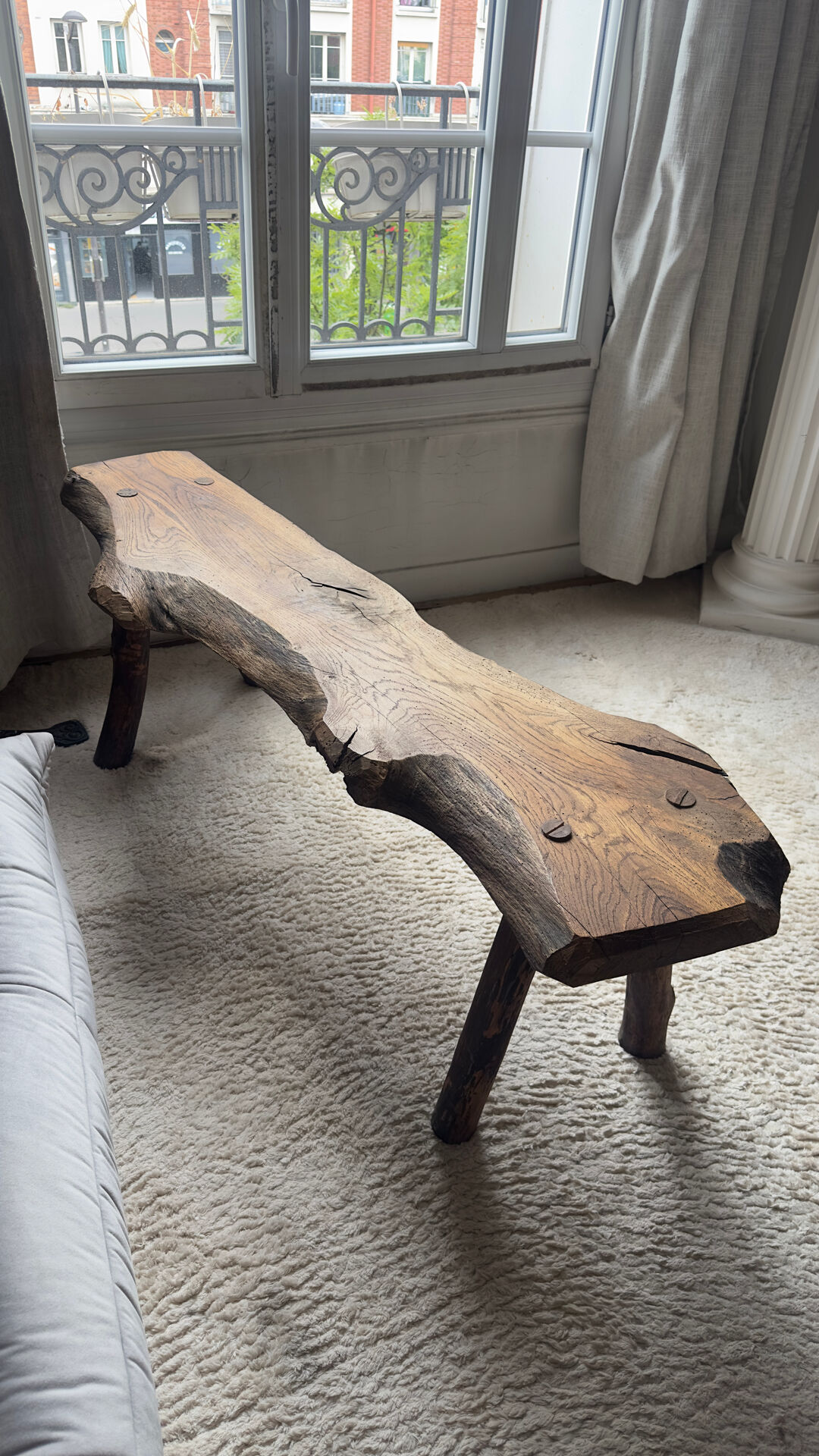 Brutalist wooden bench