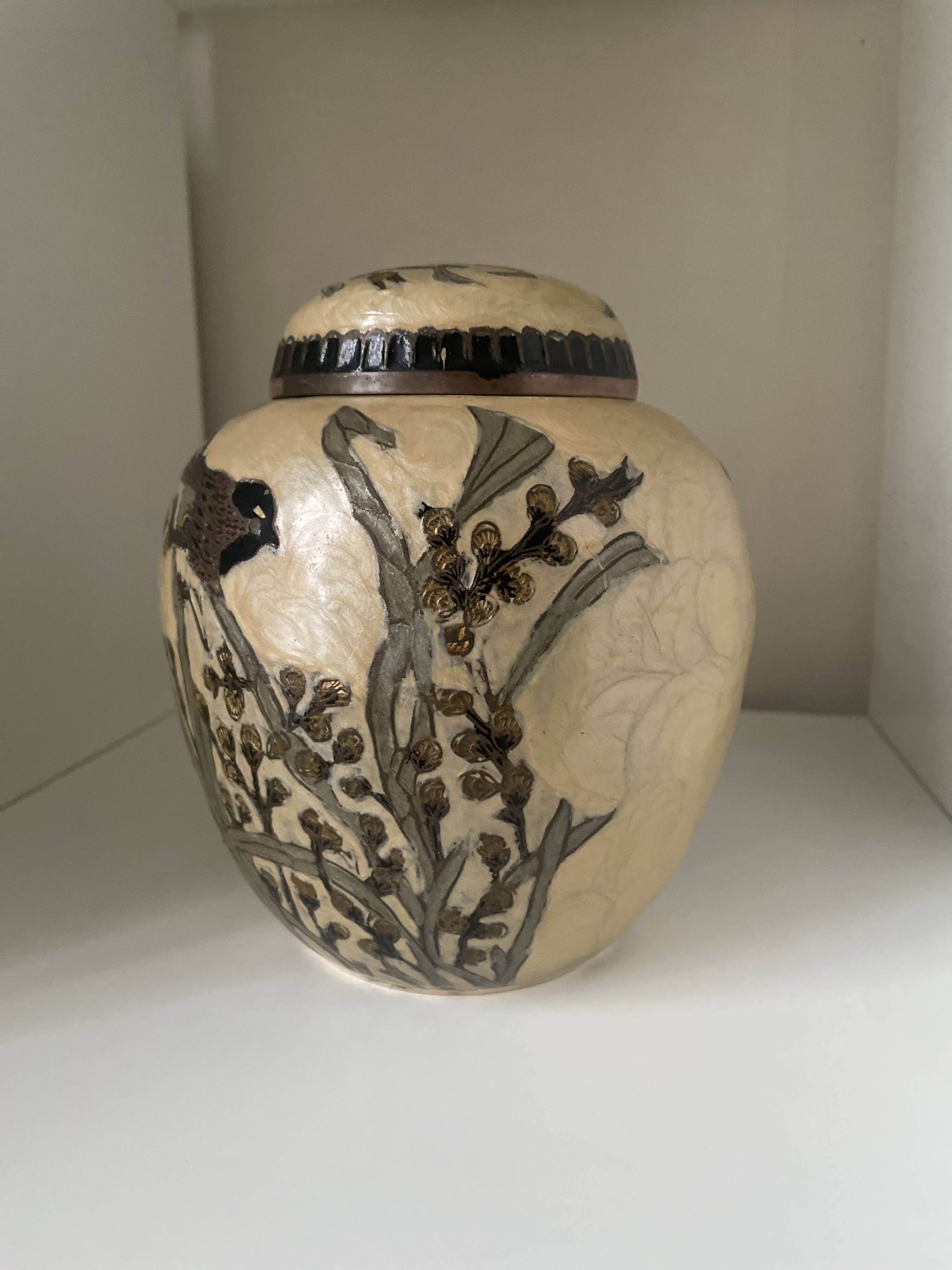 Enameled brass lidded pot