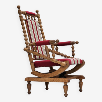 1970s, Danish highback rocking chair, oak wood, furniture wool, original condition.