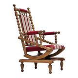 1970s, Danish highback rocking chair, oak wood, furniture wool, original condition.