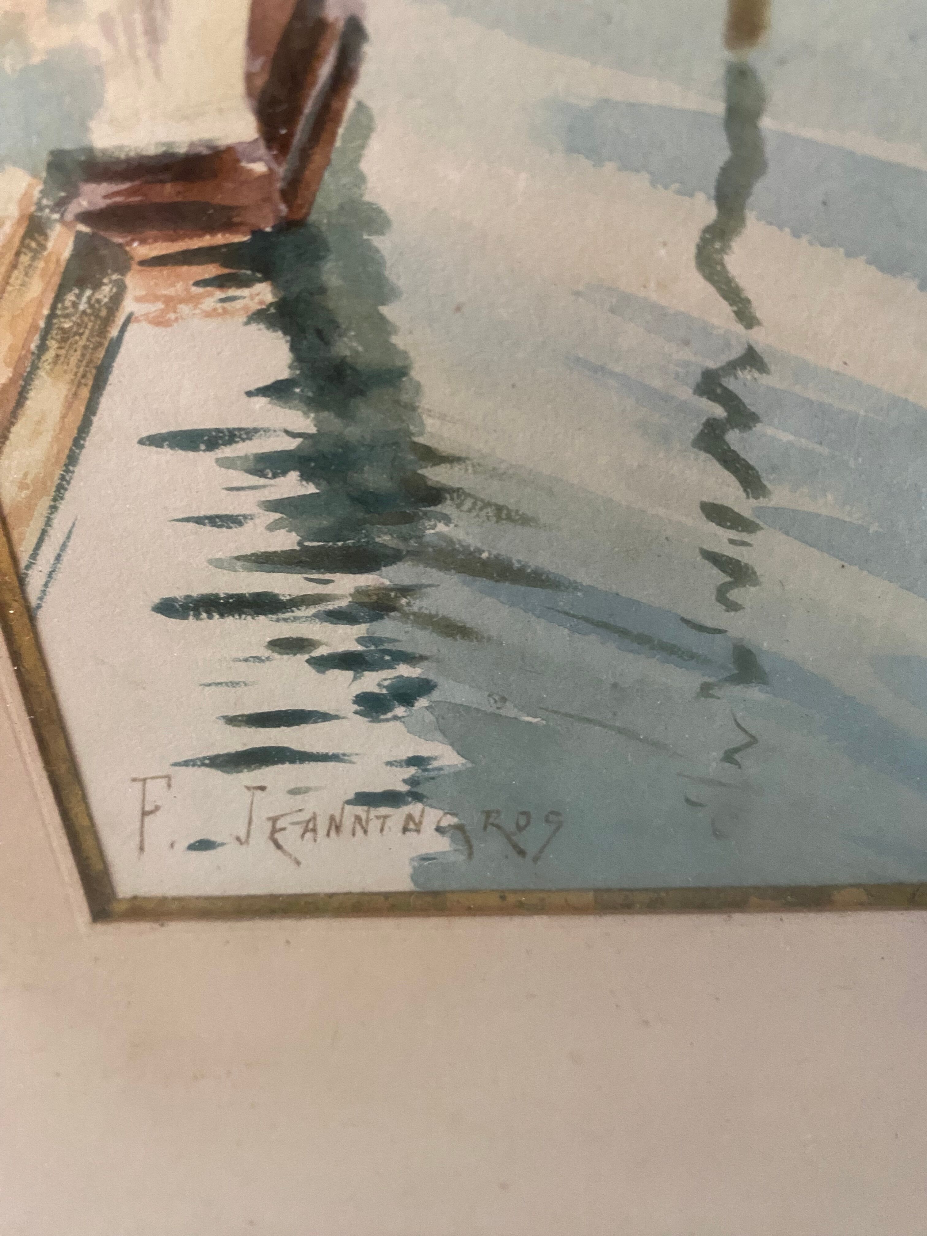Small bridge in venice watercolor signed f. jeannin big framed early twentieth century