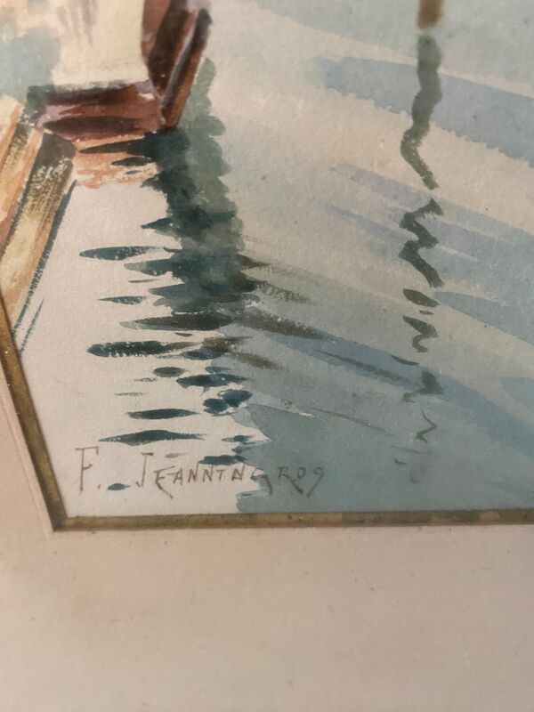 Petit pont à venise aquarelle signée f. jeannin gros encadré début xxe