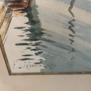 Small bridge in venice watercolor signed f. jeannin big framed early twentieth century