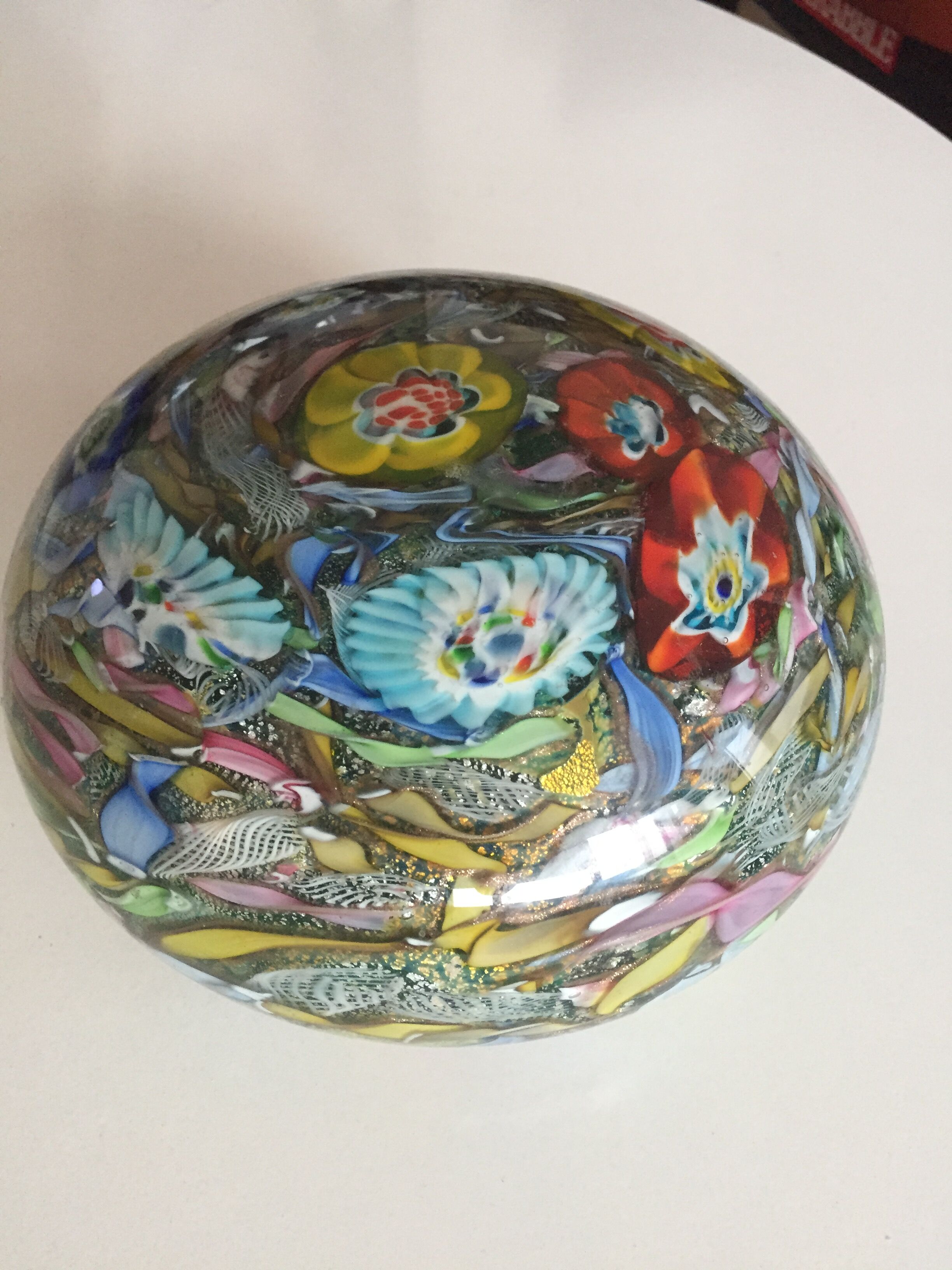 Sulfur millefiori Murano press crystal paper