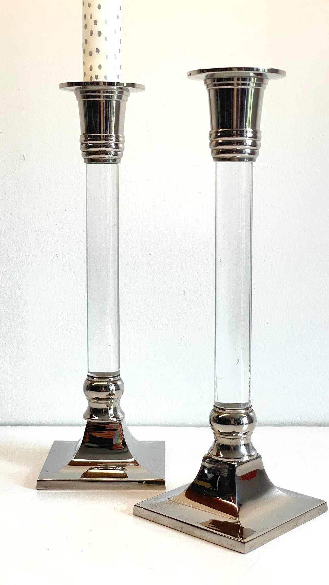 Vintage lucite and silver metal candle holders