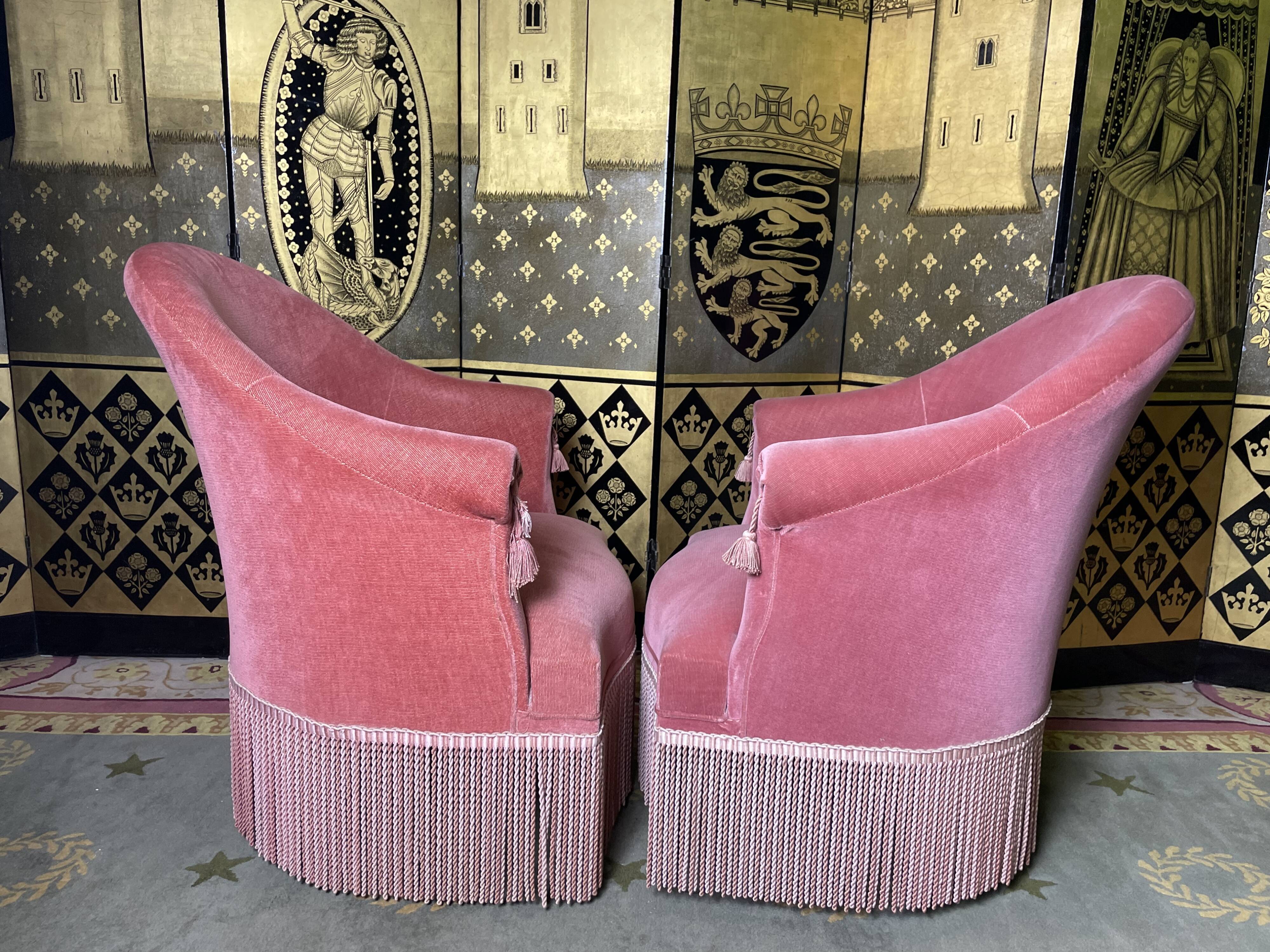 Pair of toad armchairs style Napoleon III pink velvet