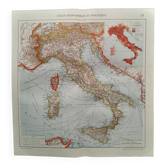 A geographical map from atlas quillet year 1925: political economic map italy