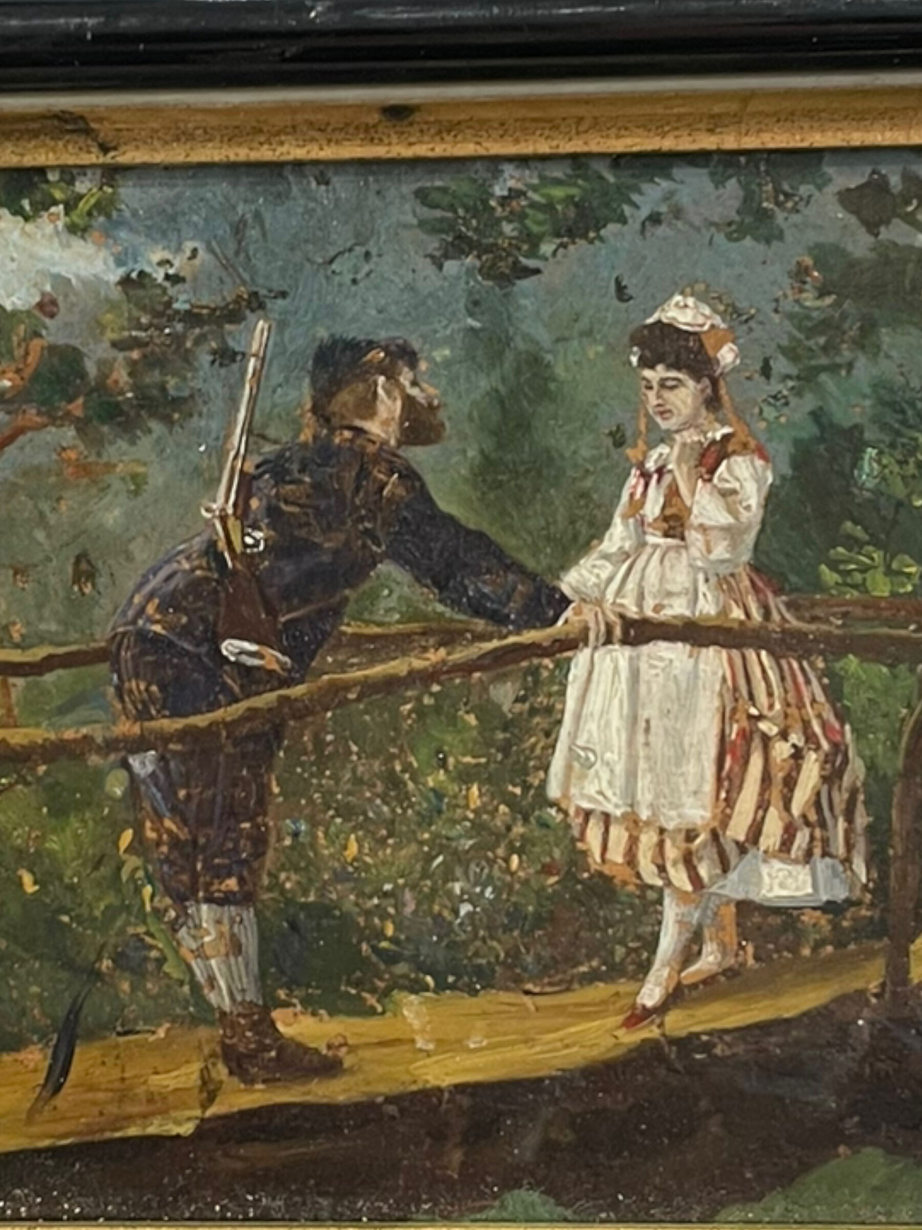 Oil on panel XIXth gallant scene