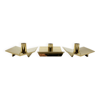 3 “Profile” candlesticks no. 70 in brass • Design Pierre Forssel for Skultuna Éditions • 1960